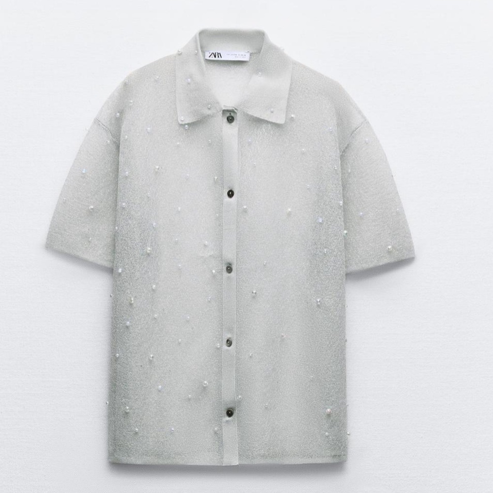 Zara Pearl trim semi sheer knit shirt - Picture 11 of 13